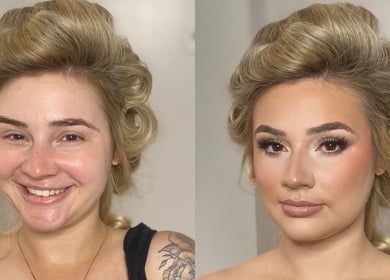 Before and after makeup by Samy Craig at The Beauty Collective in O'fallon, Missouri, US, showcasing stunning beauty.