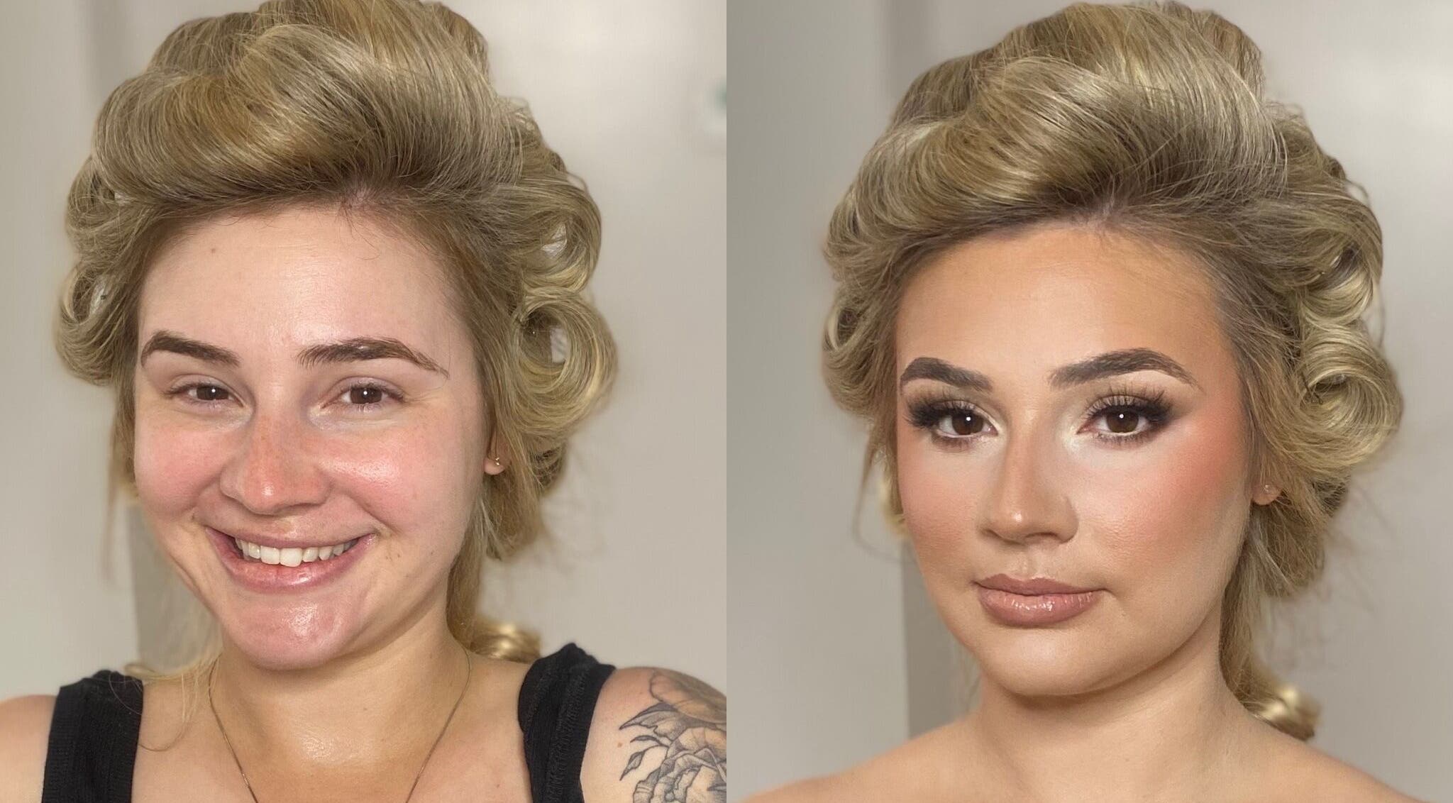 Before and after makeup by Samy Craig at The Beauty Collective in O'fallon, Missouri, US, showcasing stunning beauty.