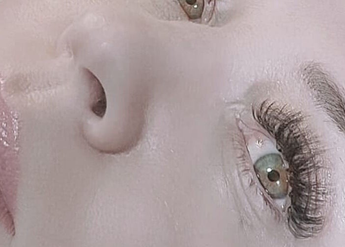 Close-up of styled brows and lashes at Lilac Beauty Skin Brows Lashes, Cape Town, Western Cape, ZA.