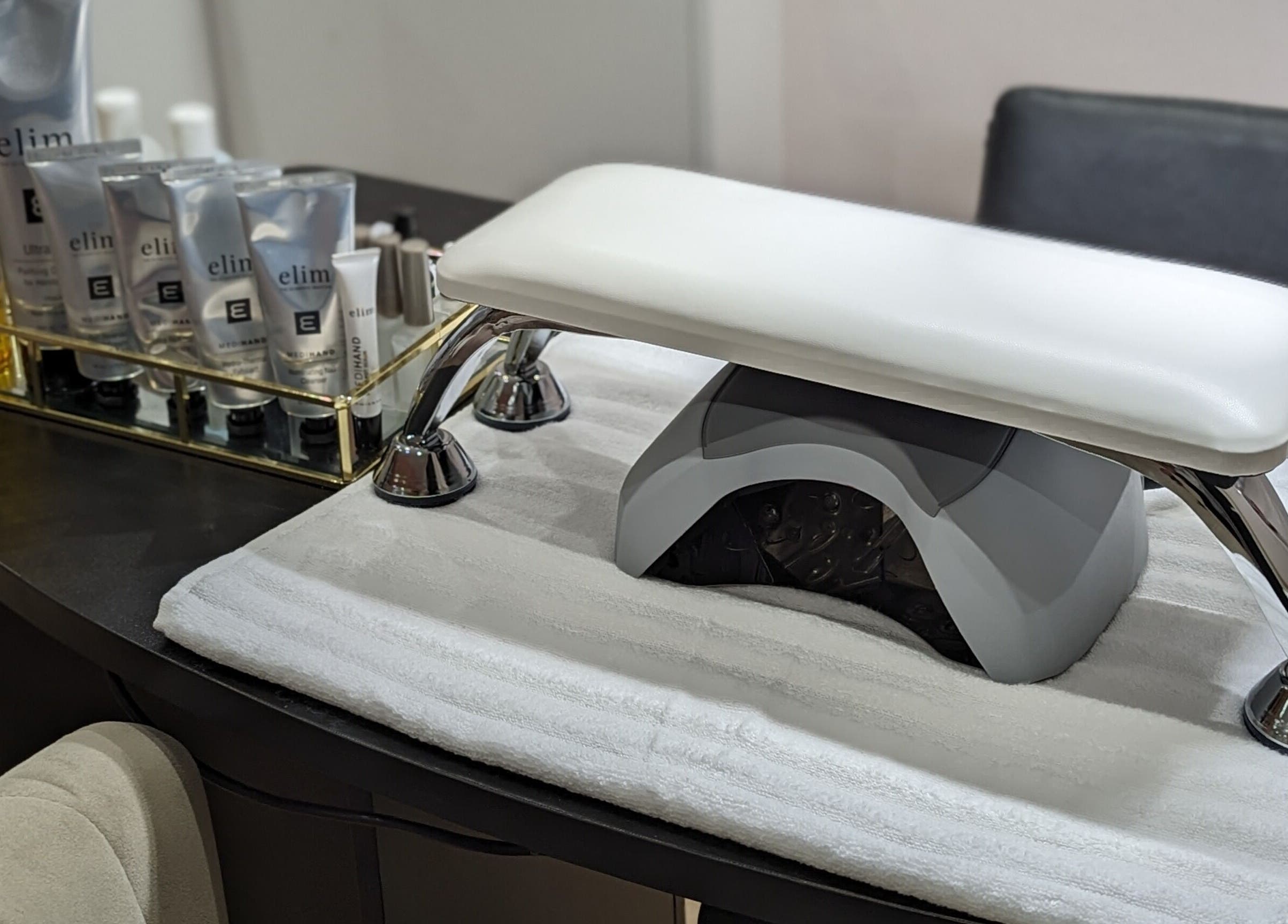 Manicure station at GBM Beauty Aesthetics in Ruislip, England, GB, featuring Elim products.