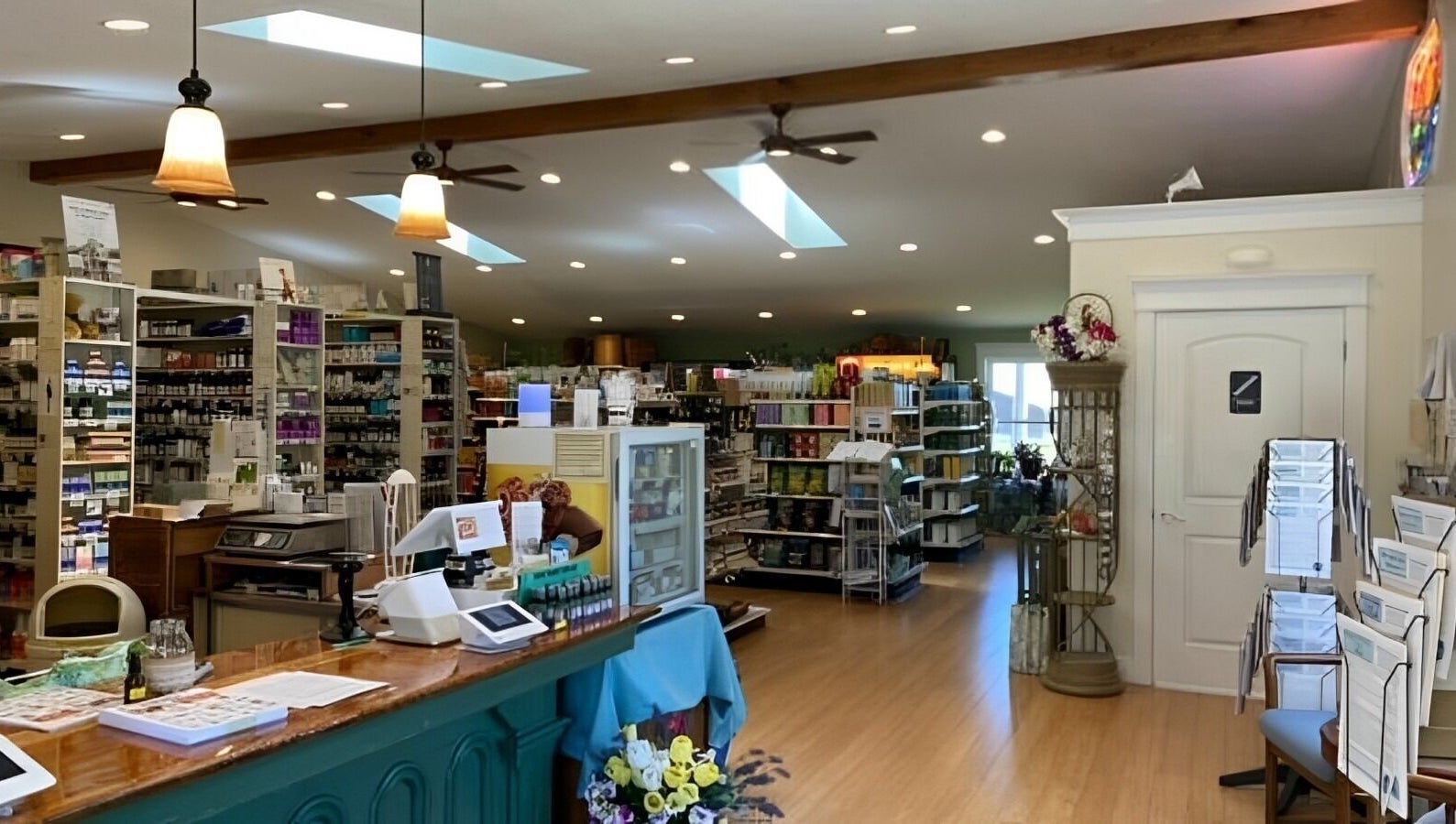 Interior of Harmony & Health, Inc. wellness store in Corydon, Indiana, US, showcasing products and welcoming design.