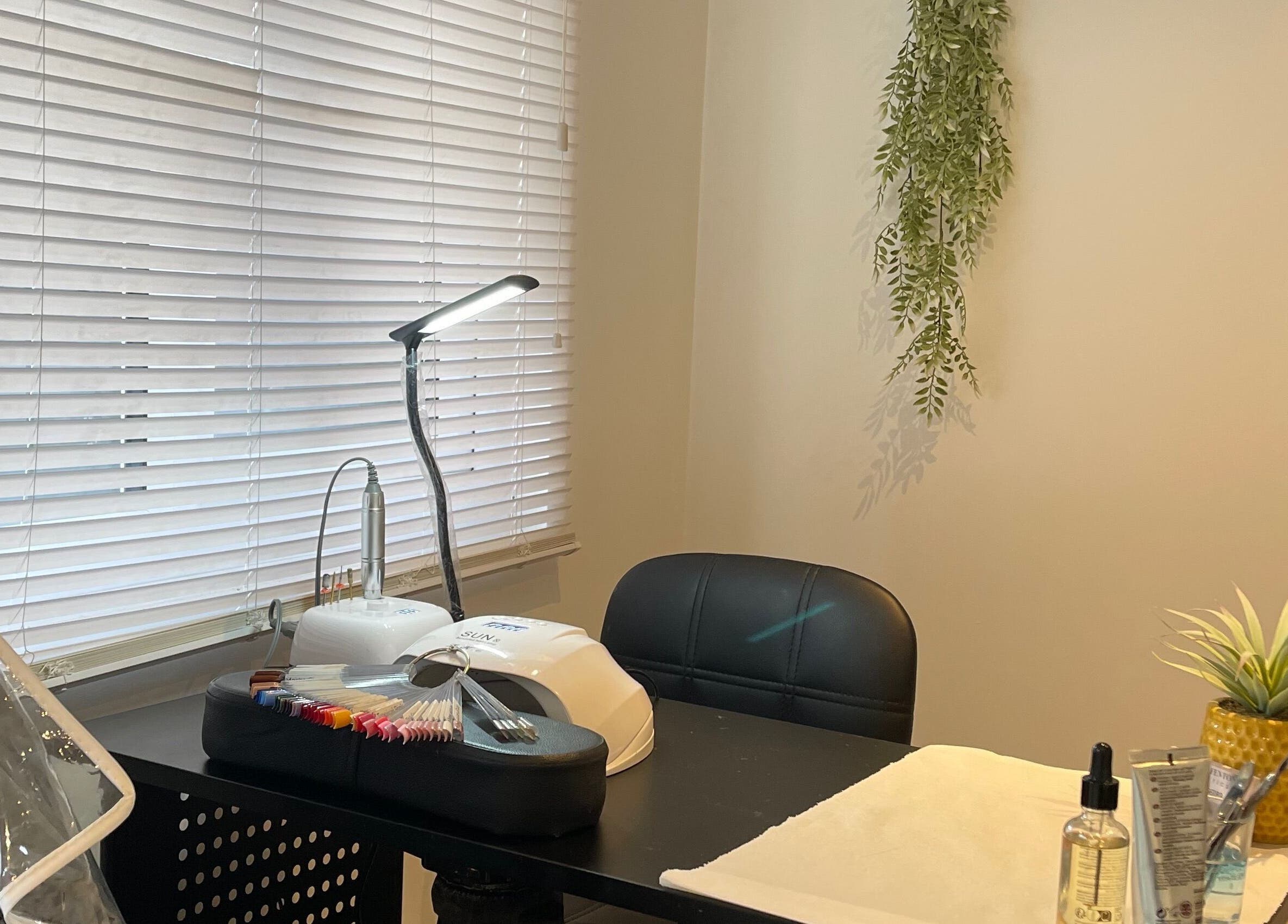 Cozy beauty workstation at Taylor Fenton Cosmetics, Whitstable, England, GB, showcasing modern nail tools.