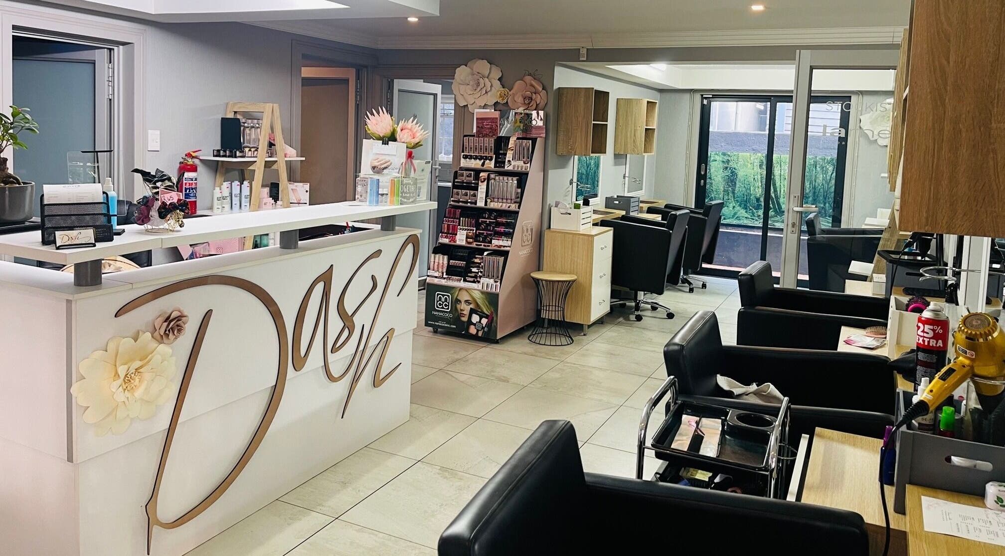 Modern interior of Dash Hair & Beauty Studio, Pretoria, Gauteng, ZA showcasing sleek salon chairs and products.