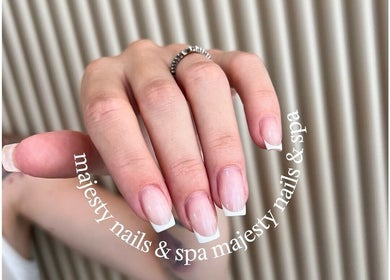 Close-up of French manicure at Majesty Nails and Spa, Calgary, Alberta, CA.