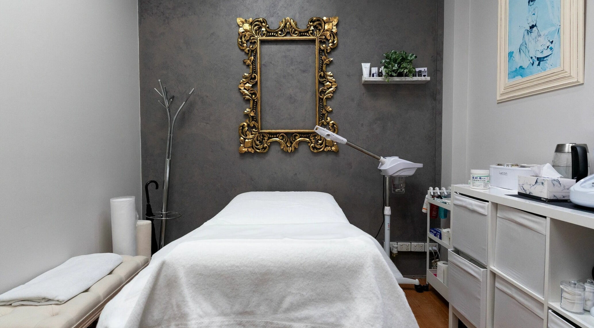 Luxurious treatment room at Strip Womens Waxing Clinic, Subiaco, Western Australia, AU, featuring elegant decor.