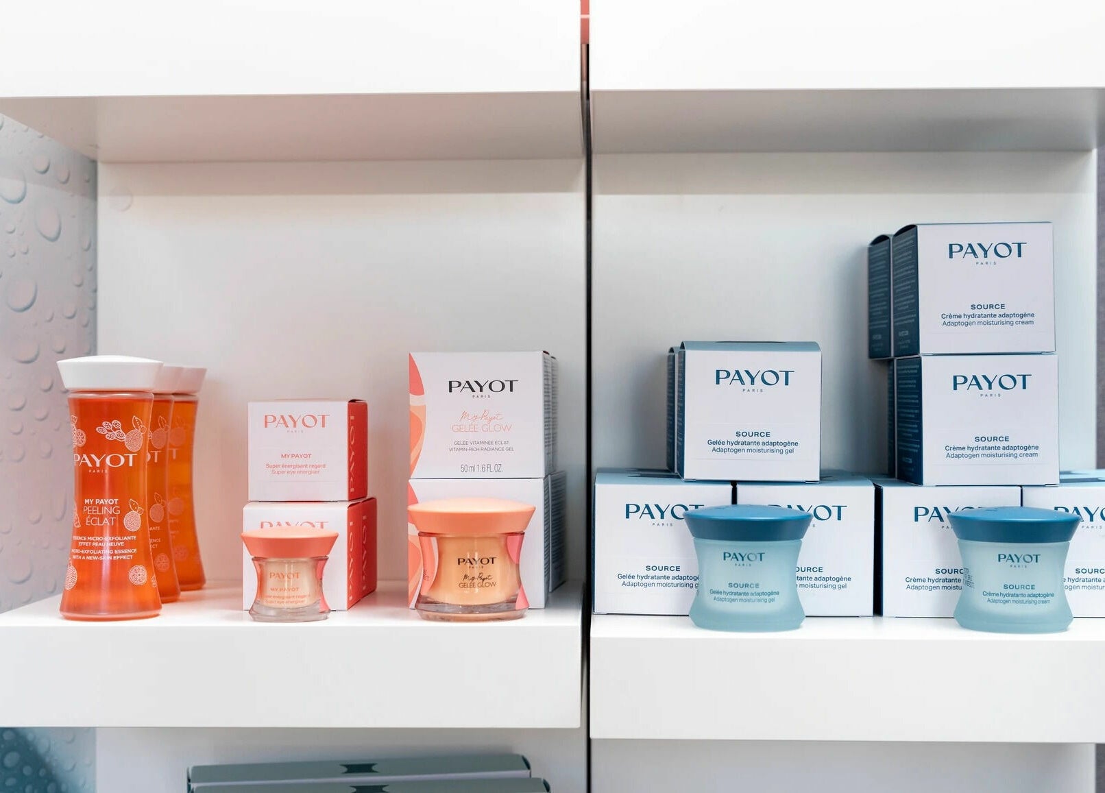 Payot skincare products neatly displayed at Strip Womens Waxing Clinic, Subiaco, Western Australia, AU.