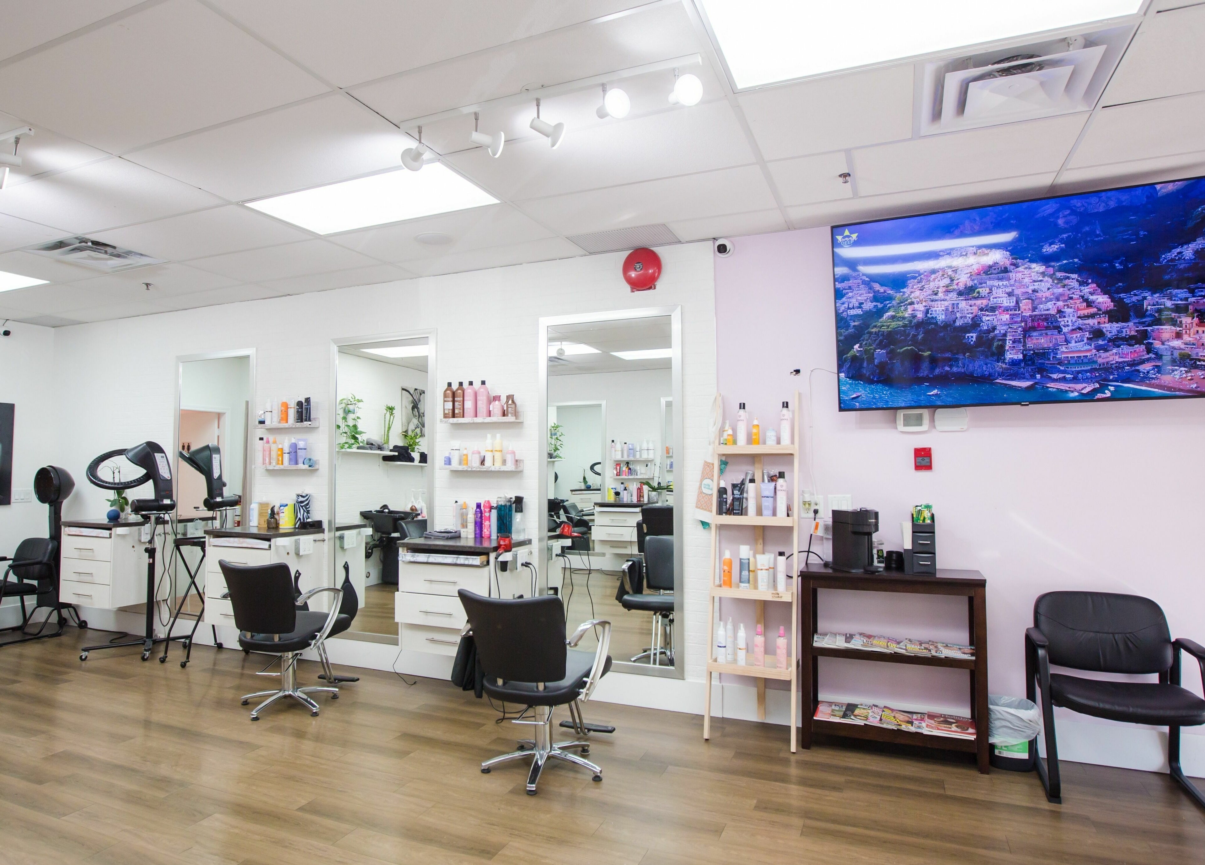 Modern styling area at JPL Hair Studio in Langley, British Columbia, CA with sleek design and elegant decor.