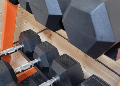 Dumbbells at The Strength Studio & Sports Massage, Eastleigh, England, GB. A fitness focus for strength training.