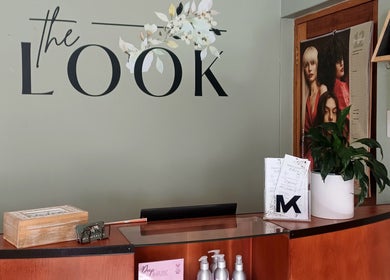 Reception area at The Look Hair & Nail Salon in Vredendal, Western Cape, ZA with elegant decor.