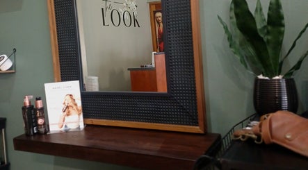 Elegant salon mirror and display at The Look Hair & Nail Salon, Vredendal, Western Cape, ZA.