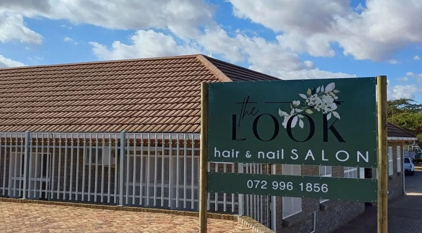 Exterior view of The Look Hair & Nail Salon @ Vredendal, showcasing its stylish signage in Vredendal, Western Cape, ZA.