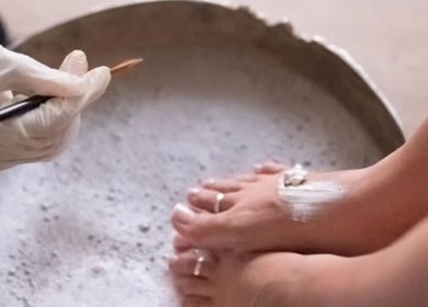 Pedicure treatment at Studio 59, Rumney, Wales, GB showcasing foot care and relaxation.