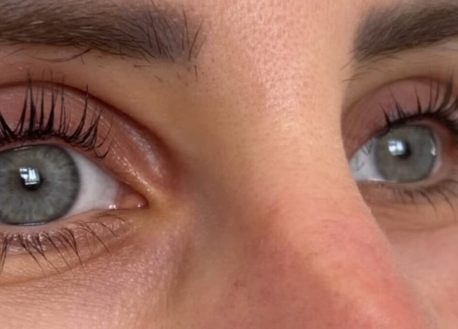 Close-up of enhanced lashes at Studio 59 Pro Cosmetology, Microblading & Body Piercing, Rumney, Wales, GB.