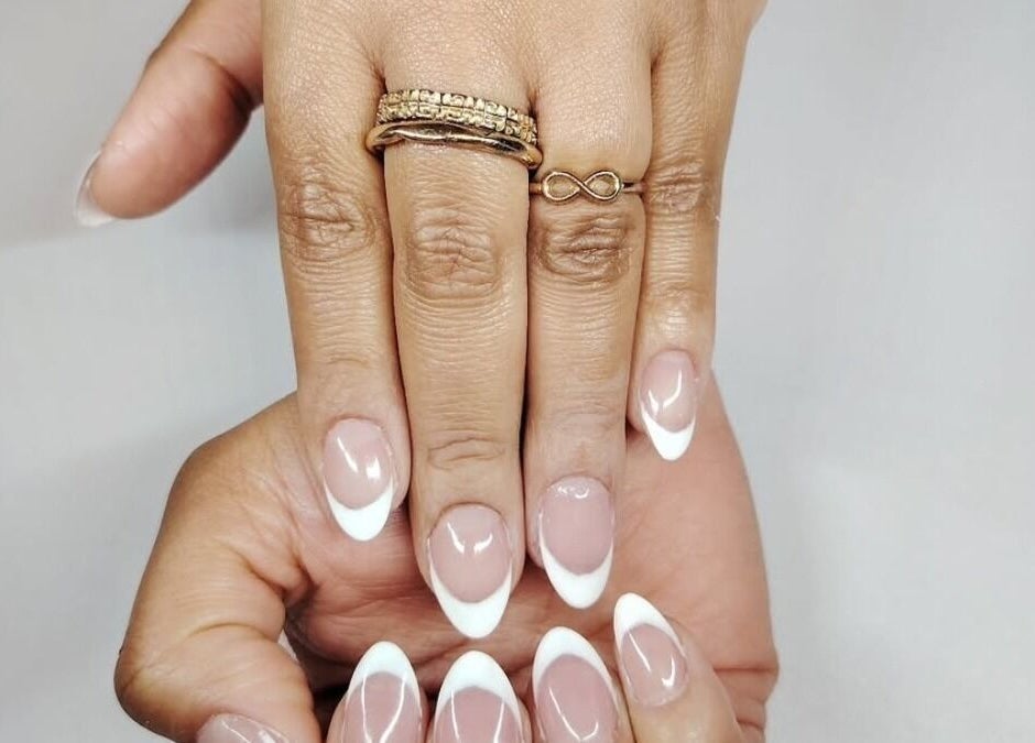 French manicure at Studio 59 Pro Cosmetology, Microblading & Body Piercing in Rumney, Wales, GB.