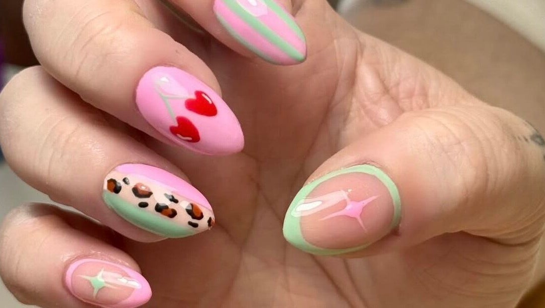 Beautiful nail art with colorful designs at Abigail’s in Darlington, England, GB.