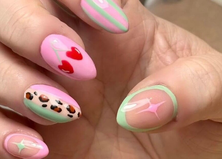 Beautiful nail art with colorful designs at Abigail’s in Darlington, England, GB.