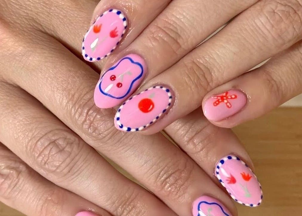 Artful pink nail design at Abigail’s in Darlington, England, GB showcasing creative manicure styles.
