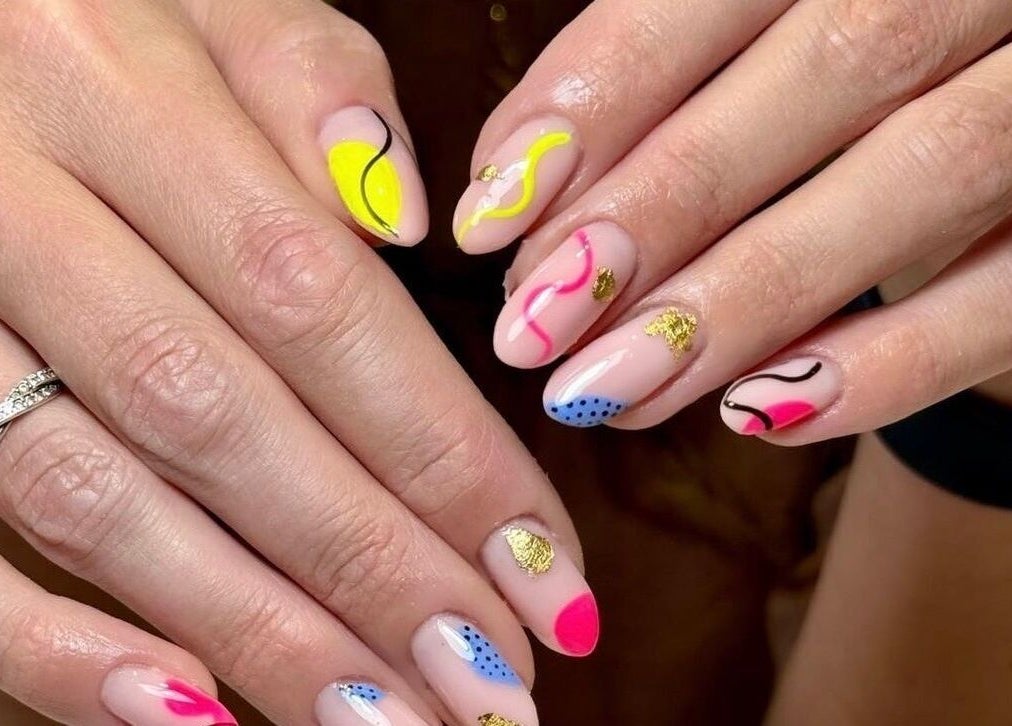 Colorful nail art at Abigail’s in Darlington, England, GB showcasing intricate designs.