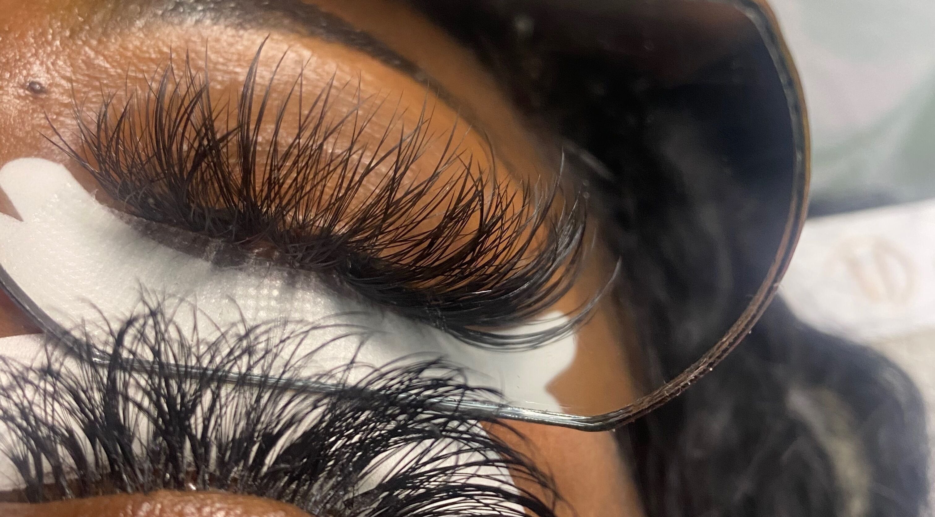 Close-up of eyelash extensions at Comfy Lux Lash, Fountain Inn, South Carolina, US.