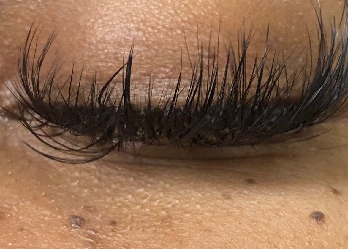 Close-up of expertly applied eyelashes at Comfy Lux Lash, Fountain Inn, South Carolina, US.