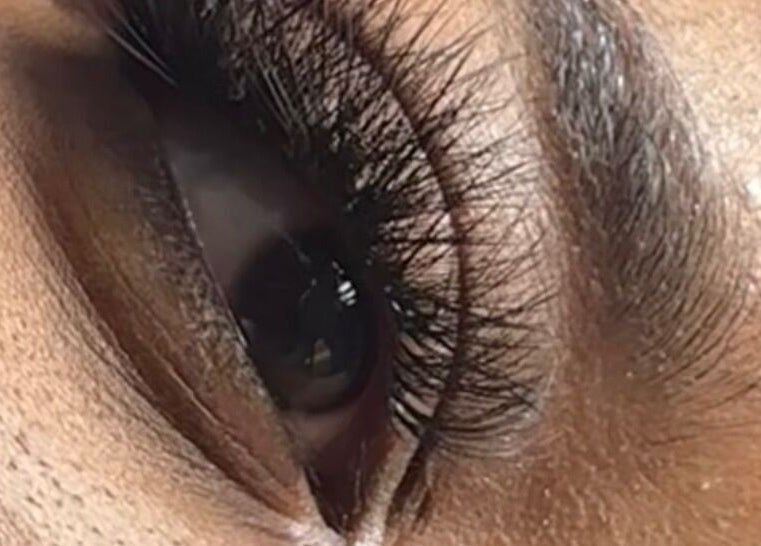 Close-up of eyelash extensions at Comfy Lux Lash, Fountain Inn, South Carolina, US. Enhancing natural beauty.