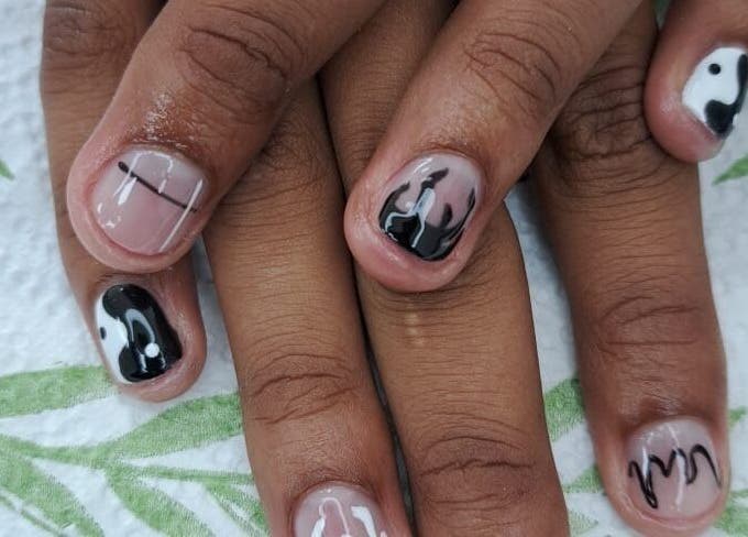 Creative black and white nail art at Nails by Sam Potch, Potchefstroom, South Africa, ZA.