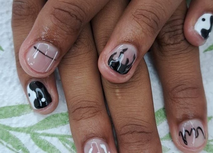 Creative black and white nail art at Nails by Sam Potch, Potchefstroom, South Africa, ZA.