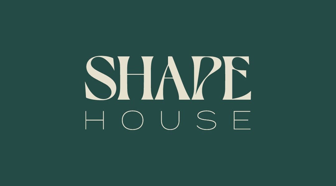 Shape House X AKME Pop Up logo on a green background in Melbourne, Victoria, AU.