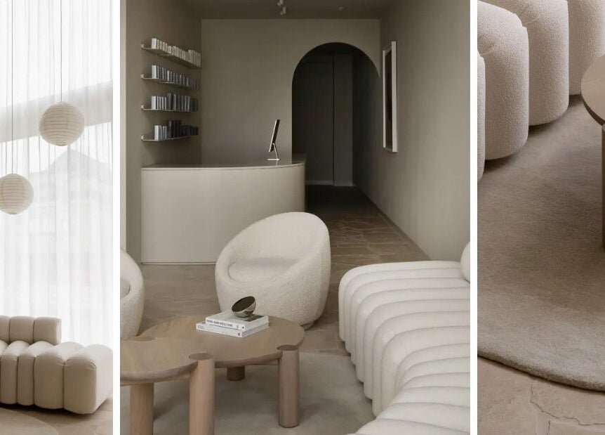 Elegant lounge space at Shape House X AKME Pop Up in Melbourne, Victoria, AU, showcasing chic and minimalist decor.