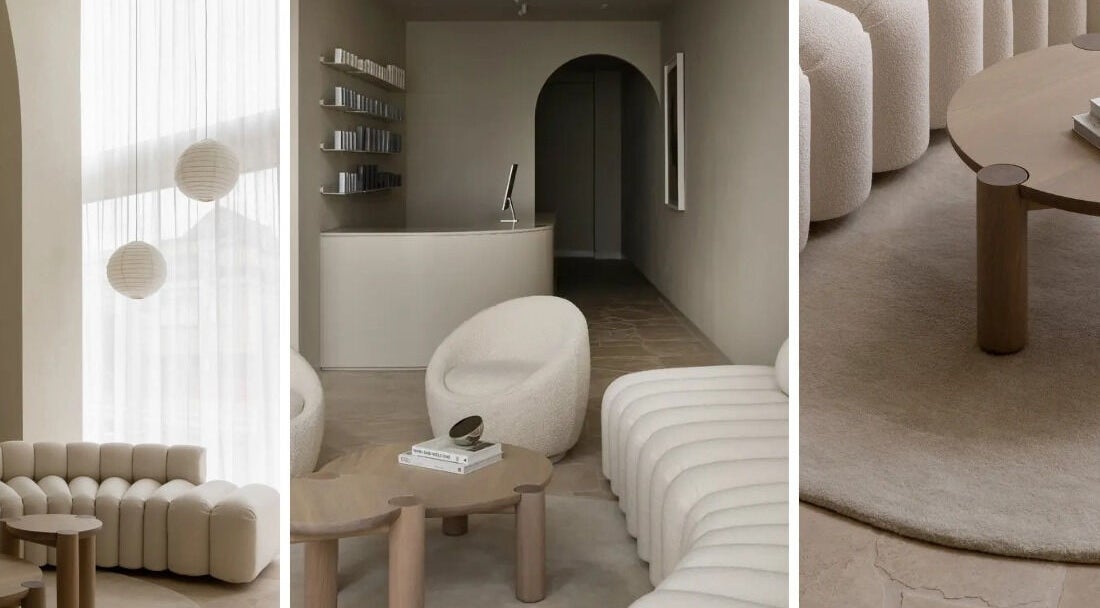 Elegant lounge space at Shape House X AKME Pop Up in Melbourne, Victoria, AU, showcasing chic and minimalist decor.