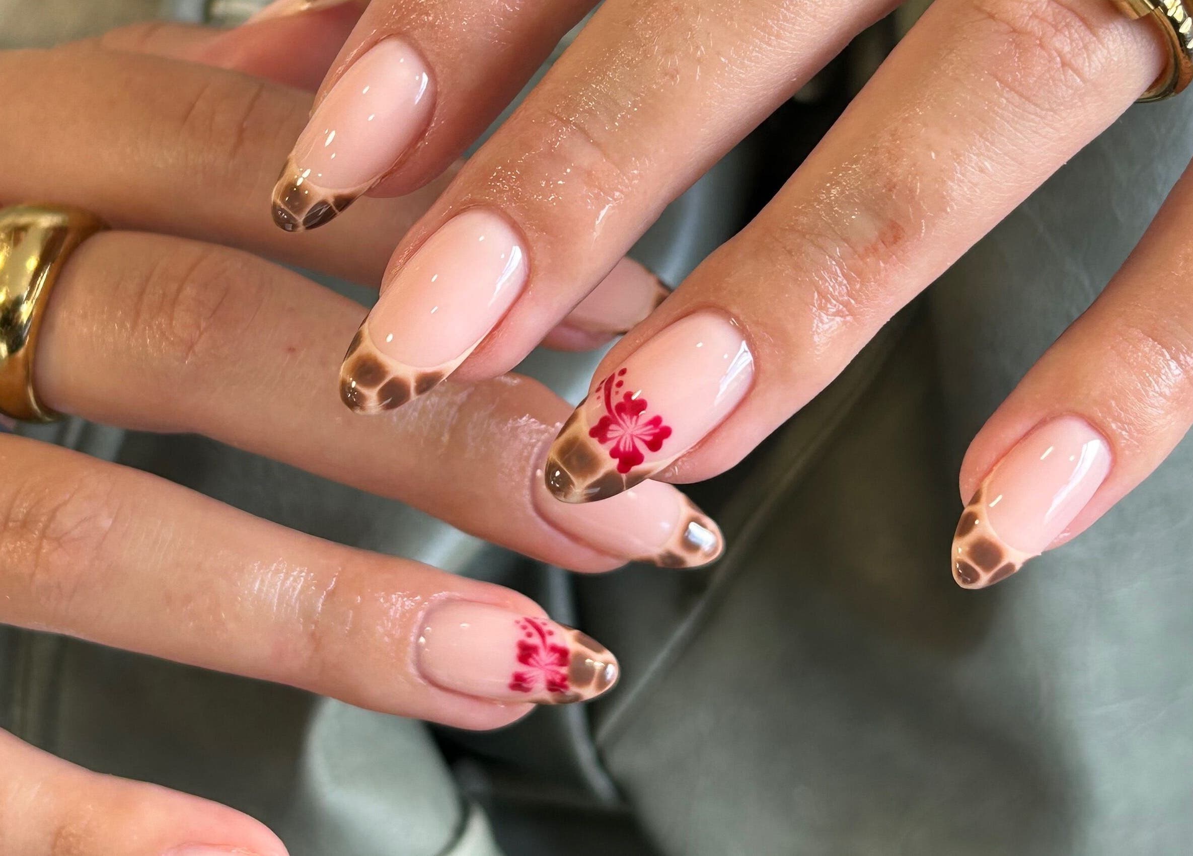 Stylish nail art with floral design at By Jasmine Rose P, Longwell Green, England, GB.