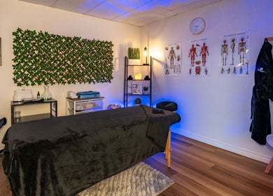 Serene massage room at Wellness Privé Centre de Bien-Être & Massothérapie in Montreal, Quebec, CA.
