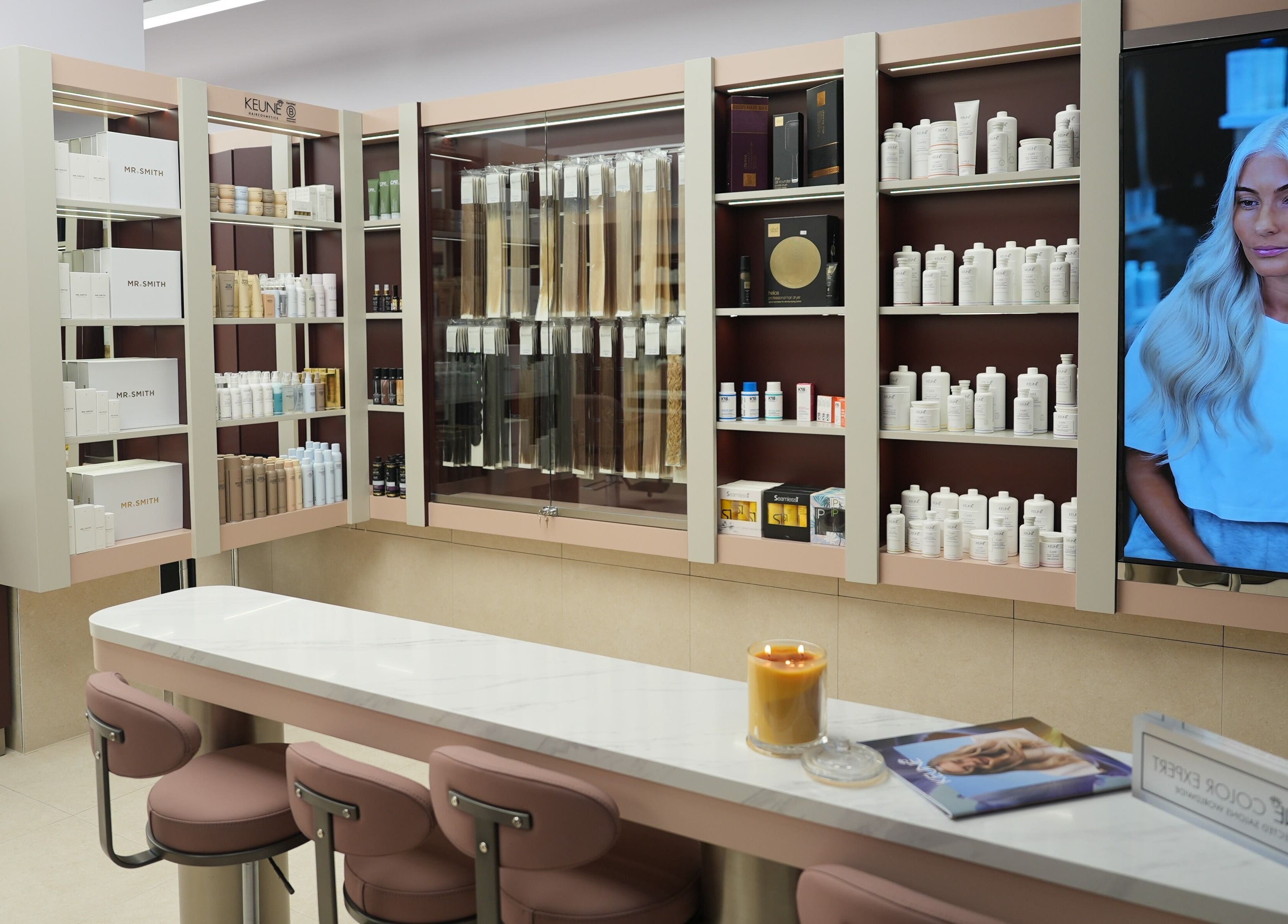 W Hair Bar - East Garden's elegant interior with hair products and styling tools in Eastgardens, New South Wales, AU.