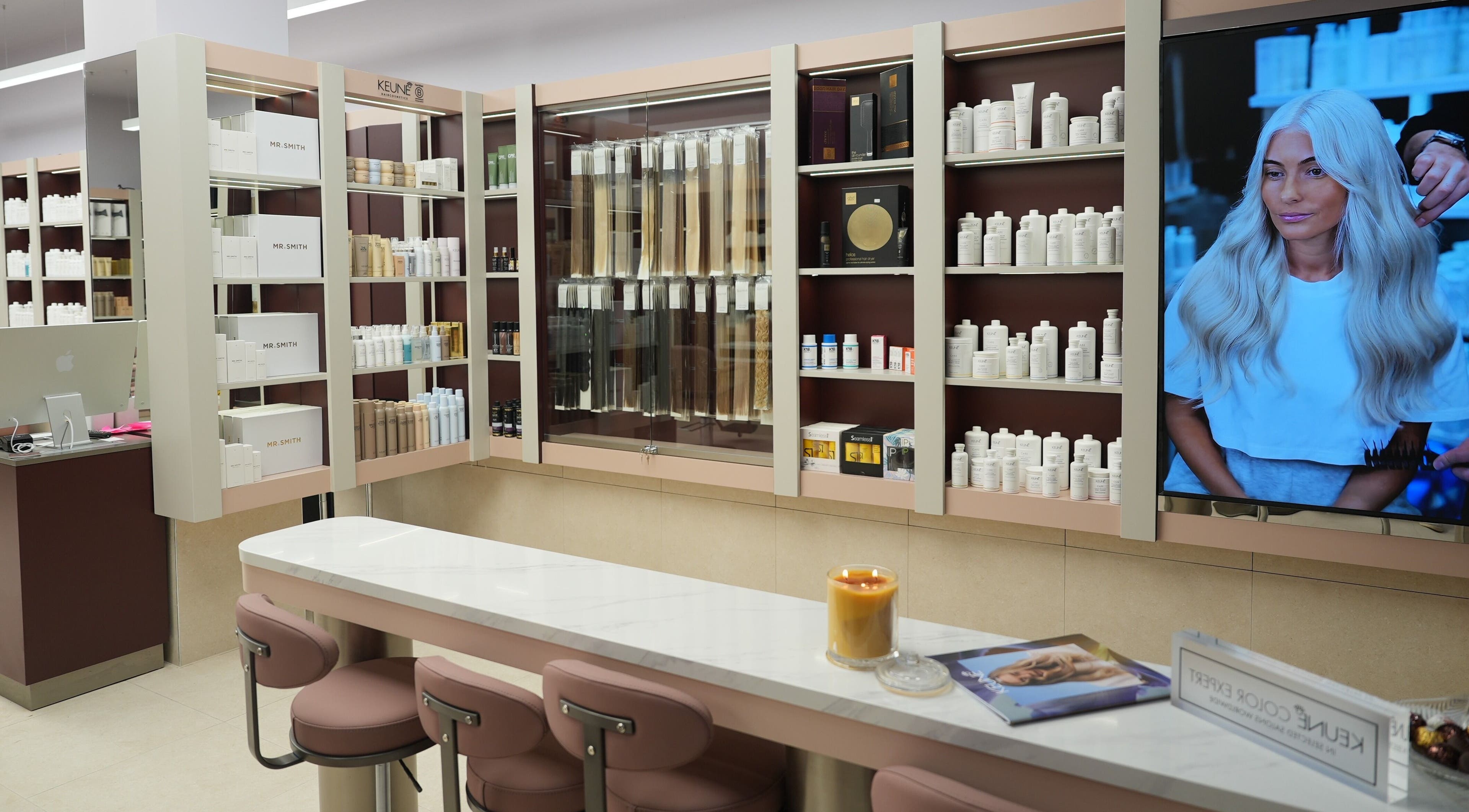 W Hair Bar - East Garden's elegant interior with hair products and styling tools in Eastgardens, New South Wales, AU.