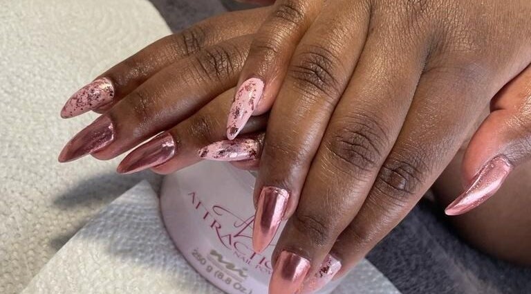 Stylish rose gold nails at Caroline's Nails Bedfordview, Johannesburg, Gauteng, ZA.