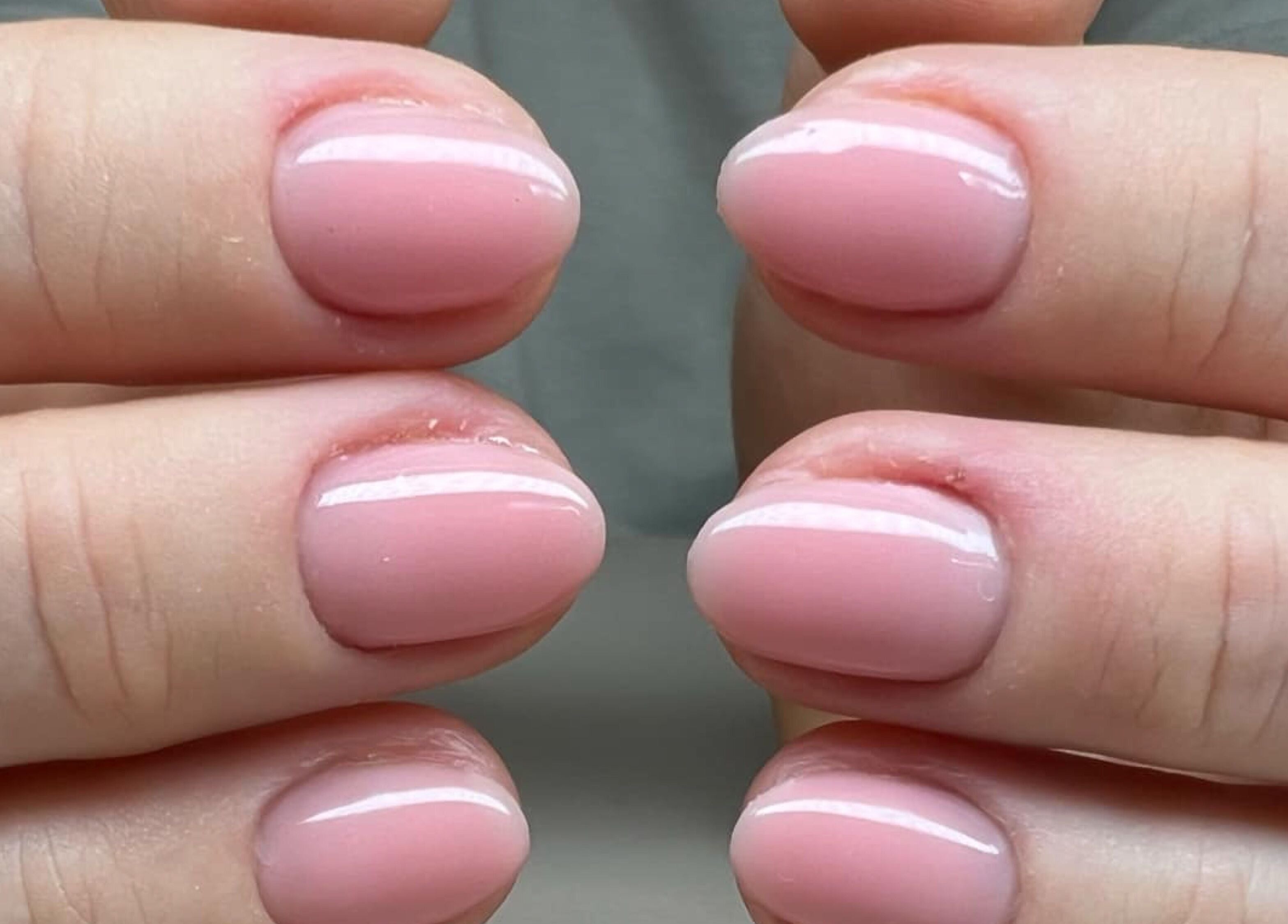 Close-up of glossy pink nails at Bon-Di Nails, Bristol, Anglia, GB.
