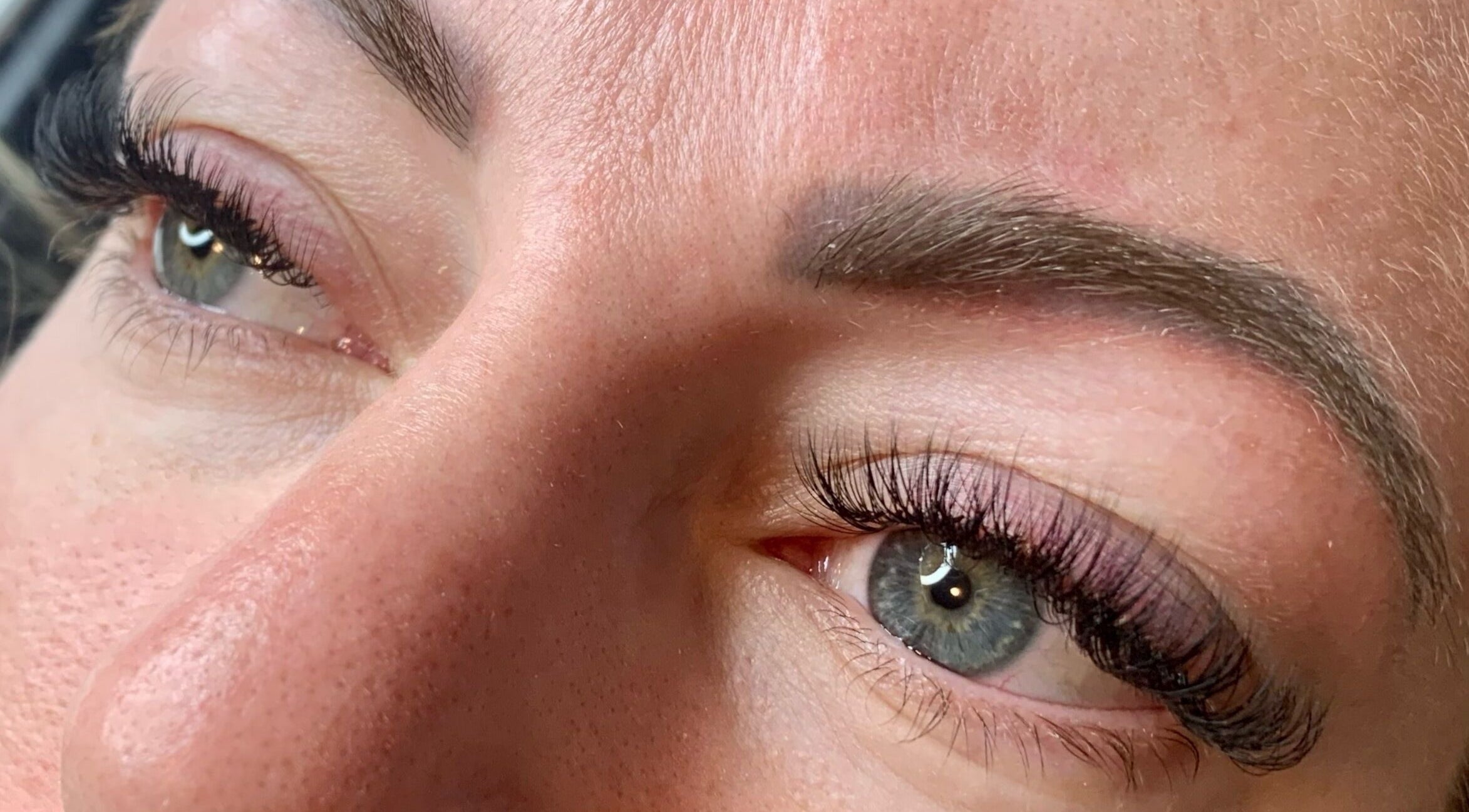 Close-up of eyelash extensions at Kayla Griffiths Makeup & Beauty, Bushmead, Western Australia, AU.