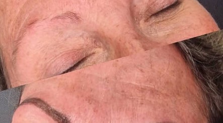 Before and after microblading at Amethyst Aesthetics Exmouth, Exmouth, England, GB. Stunning brow enhancement.