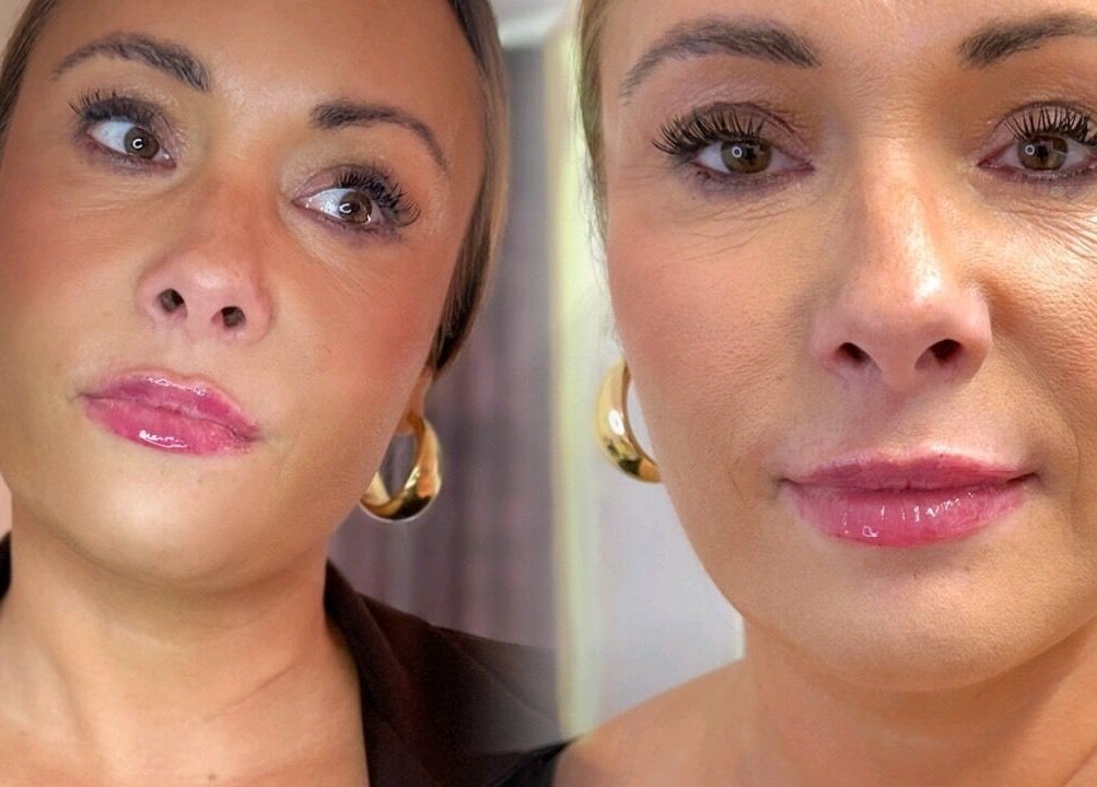 Close-up of glowing skin and makeup at Anisa Aesthetics, Peterborough, England, GB.