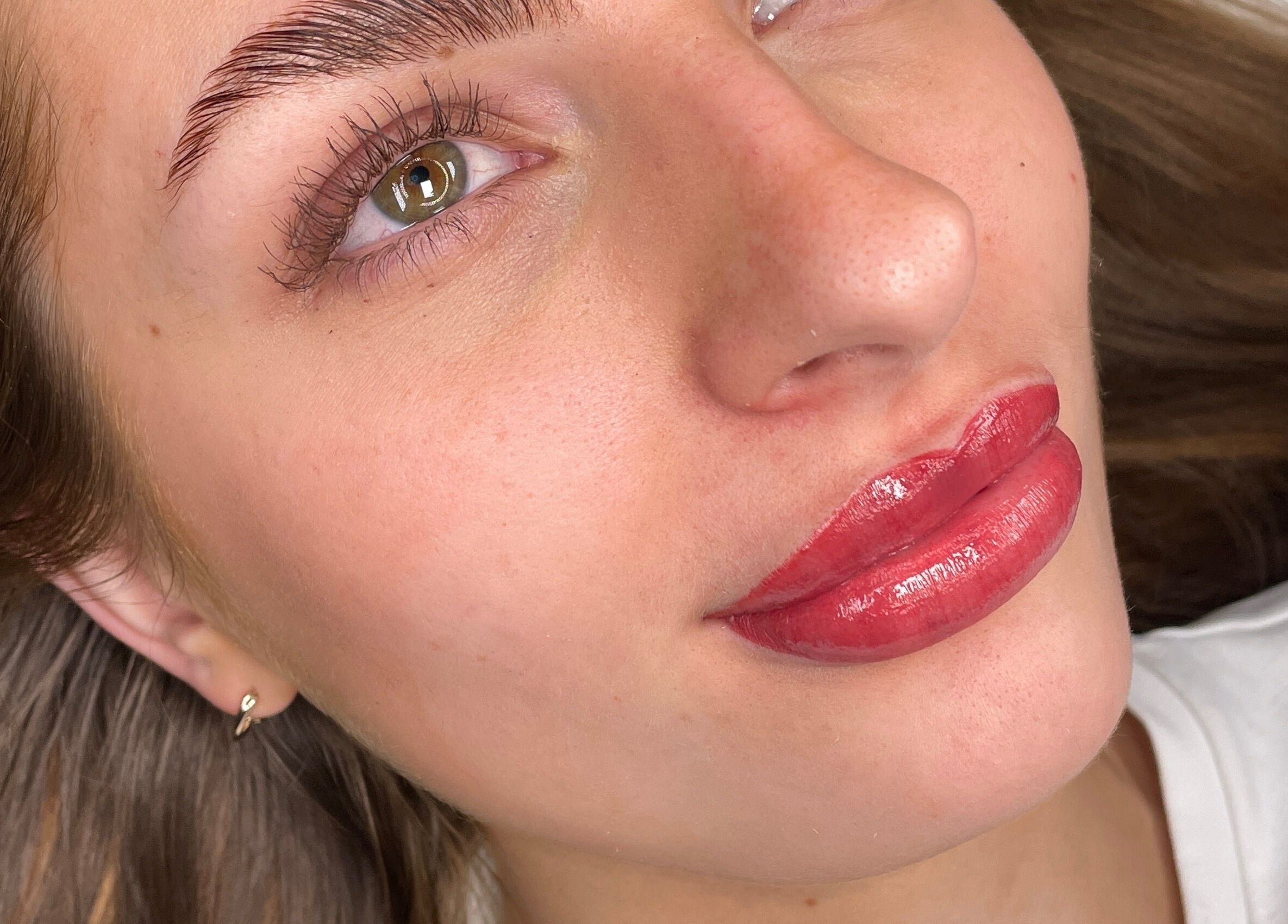 Beautifully enhanced lips and brows at AURA THE CLINIC, Newcastle upon Tyne, England, GB.