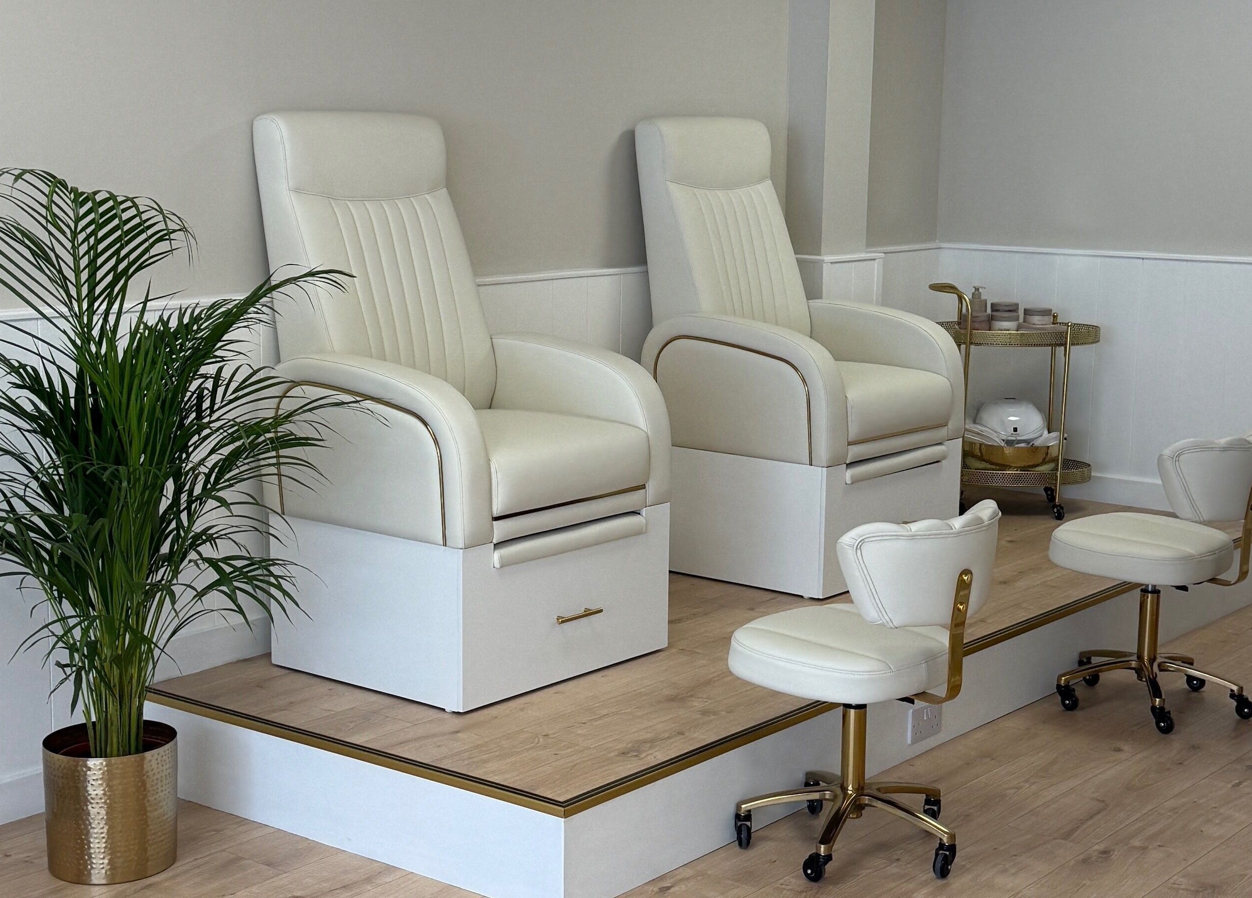 Luxurious pedicure chairs at DS Beauty Salon, Banchory, Scotland, GB offer a serene, relaxing atmosphere.