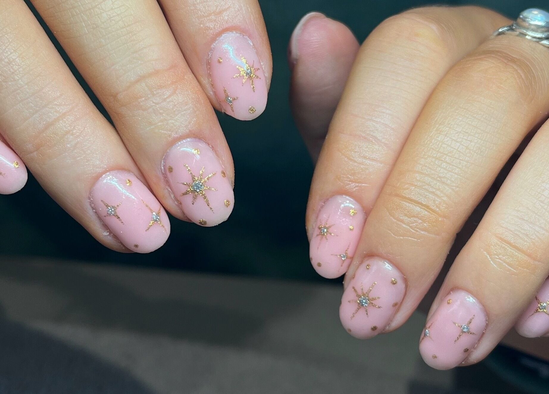 Elegant star-patterned nails design at DS Beauty Salon, Banchory, Scotland, GB.