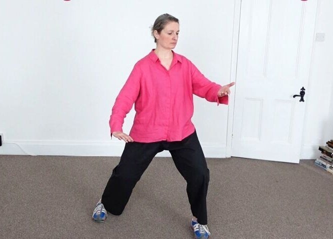 Instructor performing Tai Chi at Earth Balance Tai Chi, via Zoom/MS Teams, England, GB.