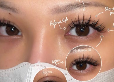 Close-up of eyelash styling at MIA Beauty & Academy, Thành phố Hồ Chí Minh, VN, showcasing hybrid style lashes.