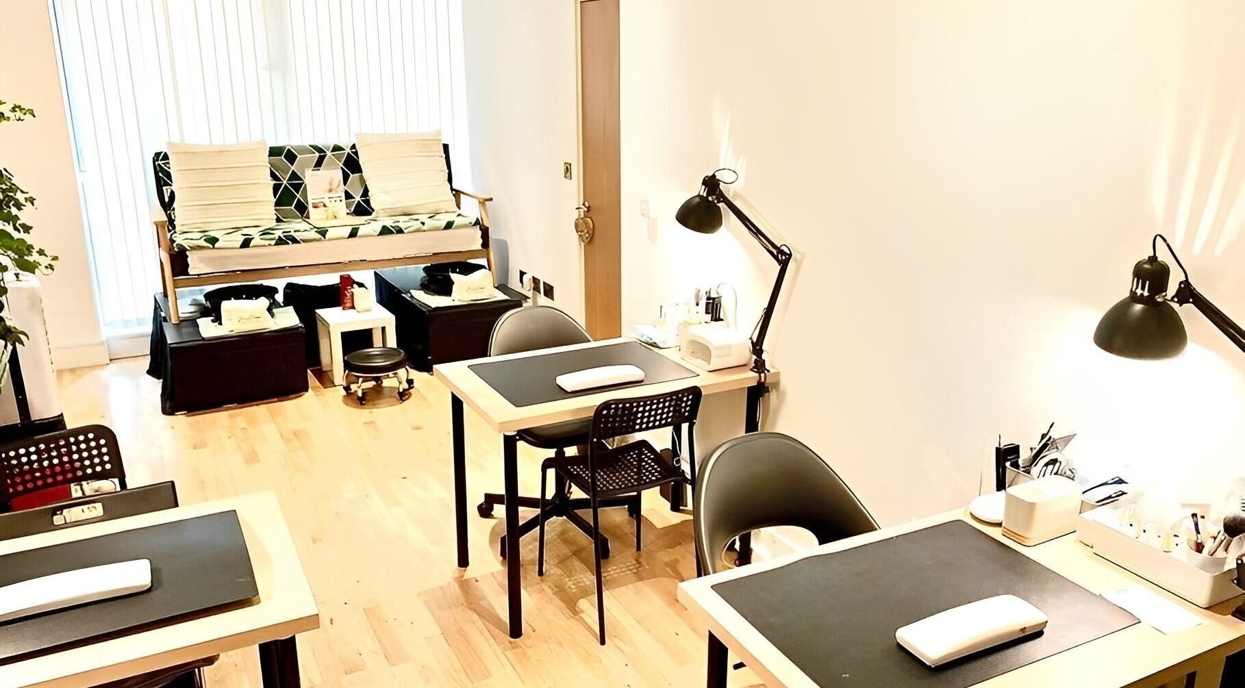 Bright salon interior at LB Studio, London offering manicure services in London, England, GB.