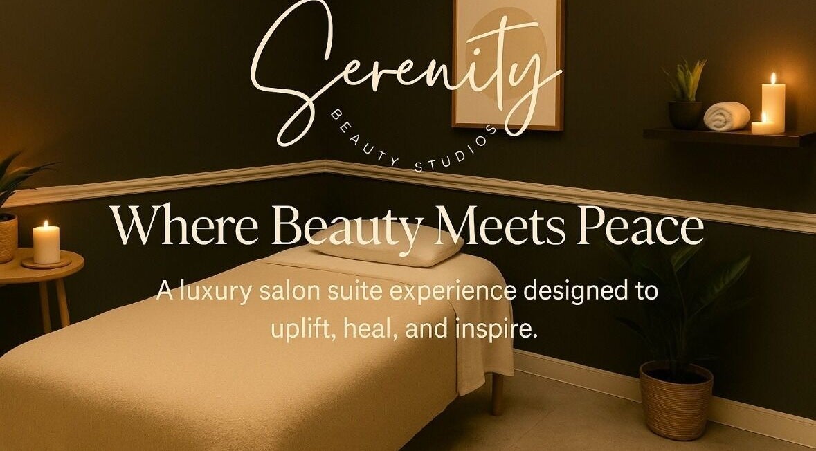 Cozy treatment room at Serenity Beauty Studios, Snellville, Georgia, US. Calming candles and plush massage bed.
