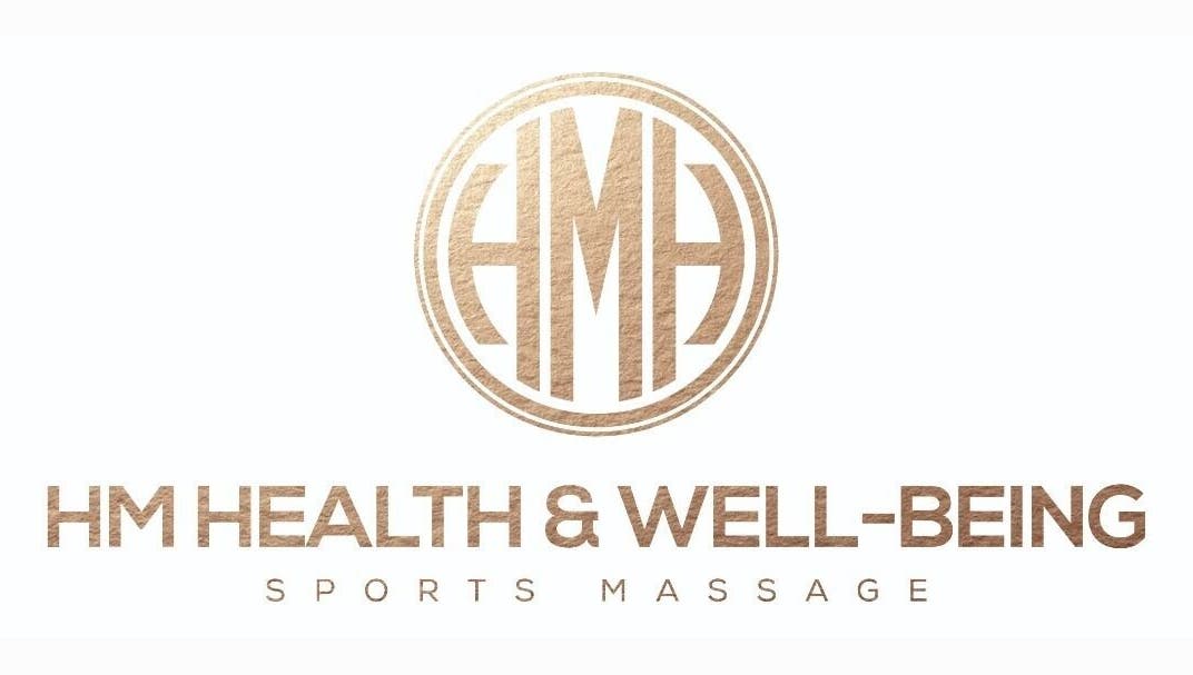 Elegant HM Health and Well-Being logo in Ashington, England, GB on white background.