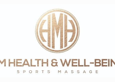 Elegant HM Health and Well-Being logo in Ashington, England, GB on white background.