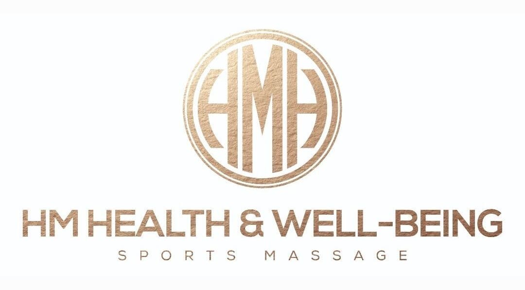 Elegant HM Health and Well-Being logo in Ashington, England, GB on white background.