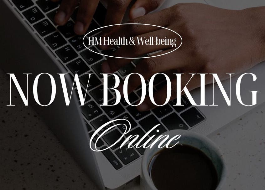 HM Health and Well-Being in Ashington, England, GB offers online bookings with a laptop and coffee.